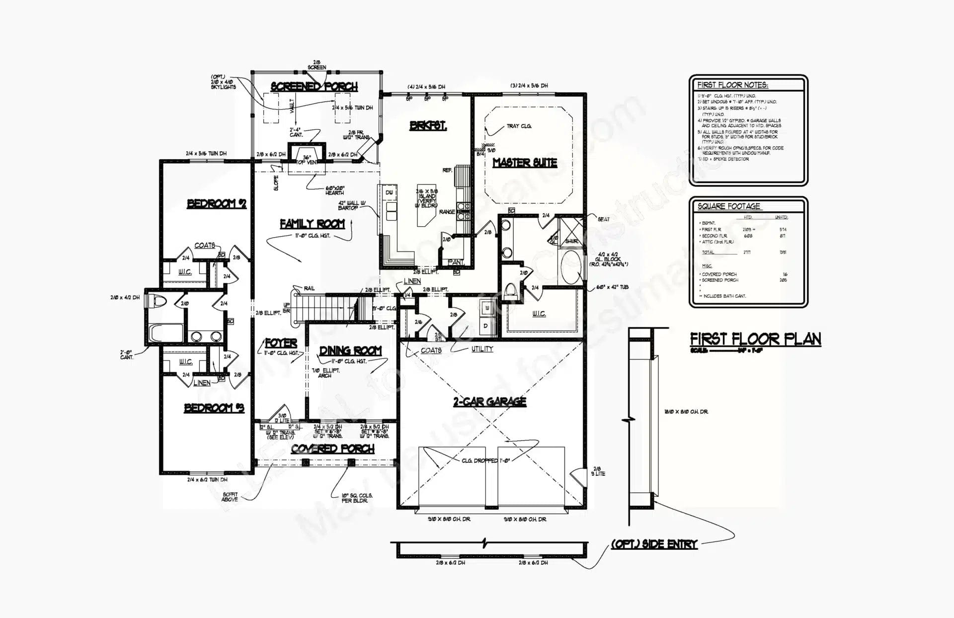 Architectural blueprint of a 12-2289 two-story home's first floor plan. The detailed layout includes labeled rooms such as a master suite, kitchen, and garage, along with doors, windows, and stairs indications.