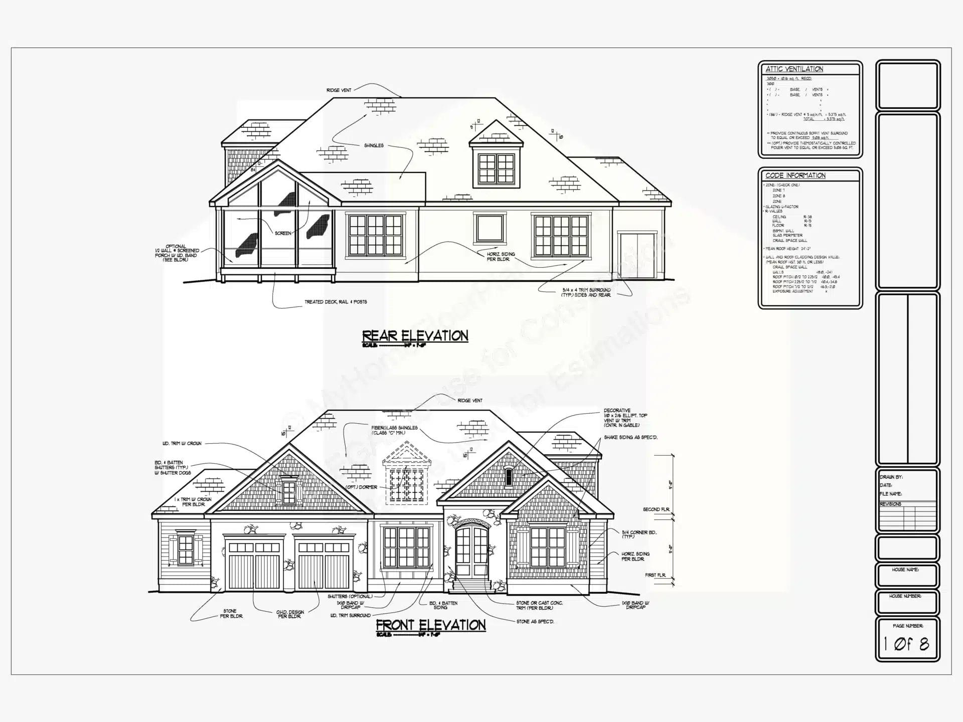 Front and Rear Home Plan Elevation 