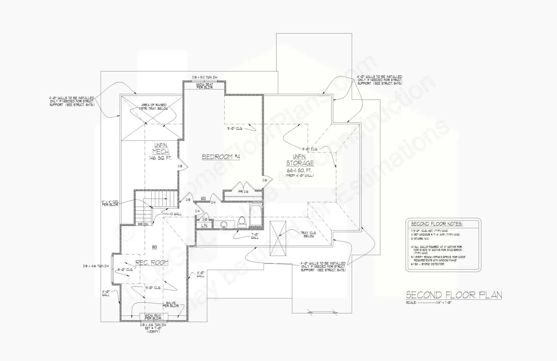 Detailed architectural blueprint of a second-floor design featuring layout plans for bedrooms, bathrooms, and storage areas, marked with dimensions and annotations for the 13-1721.