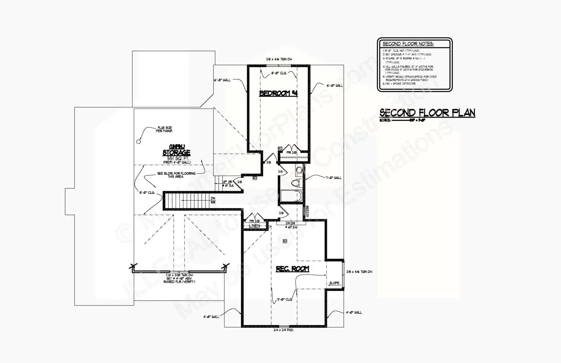 Architectural drawing of a second-floor home plan featuring labeled rooms, stairs, and measurements. The layout includes bedrooms, bathrooms, and closets, depicted with clear lines and annotations for dimensions and design elements of the product 14-1548.